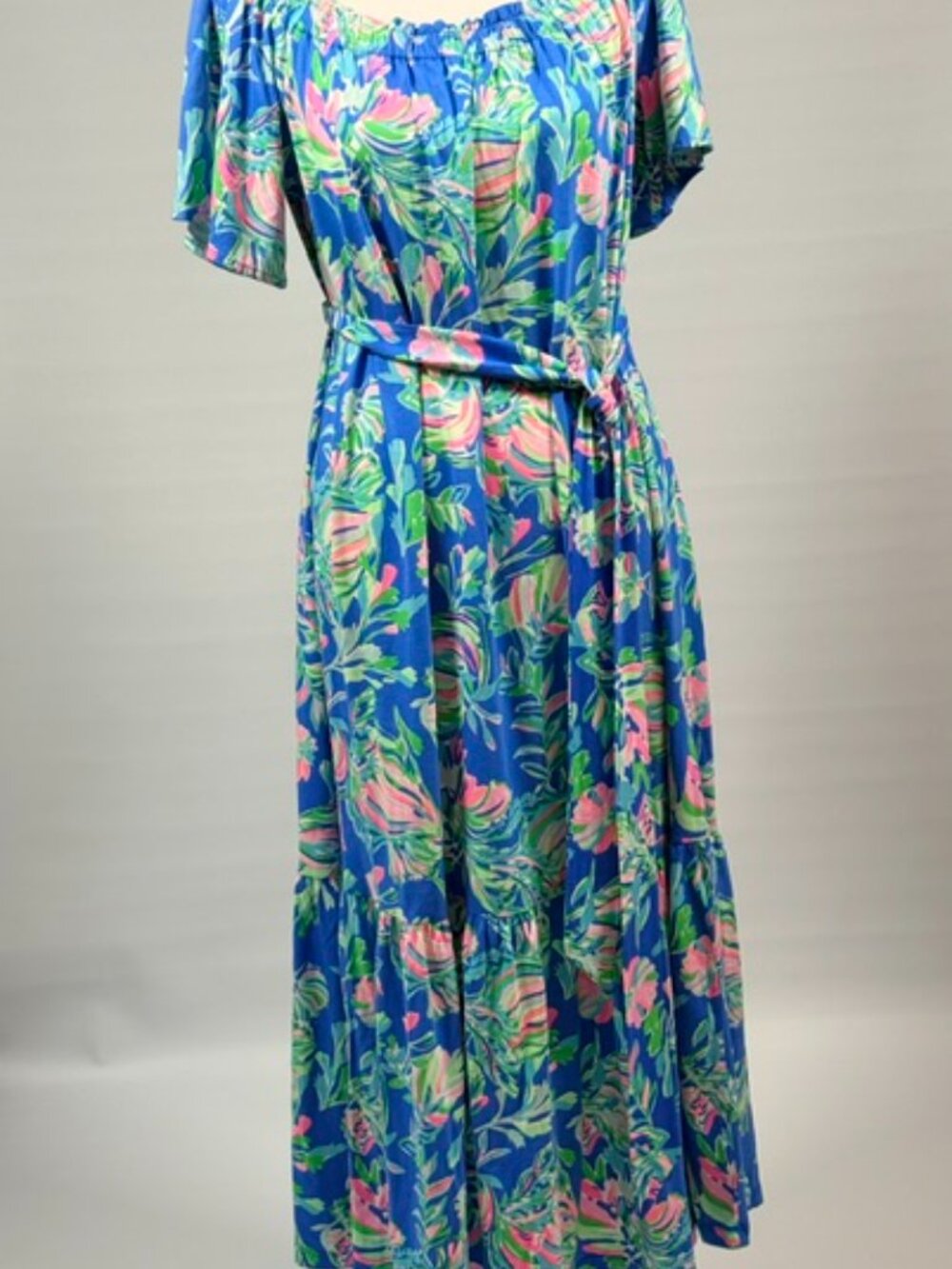 NWT Lilly Pulitzer Merle Off Shoulder Midi Dress Blue Fare Fancy Fins XL - Picture 2 of 11